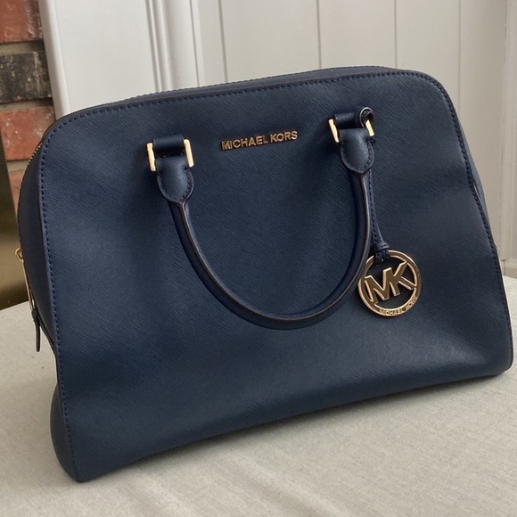 Michael Kors Navy Blue Coated Leather Satchel Handled Crossbody - Picture 2 of 11